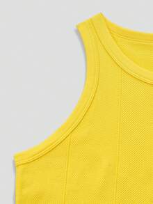 Sweetra Women's Seamless High Neck Workout Tank Top, Tight Casual Sports Yoga Fitness T-Shirt For Yoga And Gym Training - Yellow - View 4