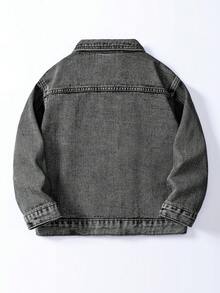 SHEIN Young Boy Casual Washed Denim Jacket - Grey - View 2