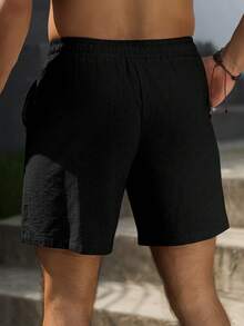 VENTUSAIL Men's Drawstring Waist Pocket Casual Versatile Daily Travel Shorts, Holiday - Black - View 2