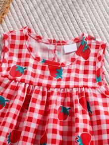 SHEIN Baby Girl Two Pieces Summer Round Neck Sleeveless Top And Red Shorts Set. - Red - View 7