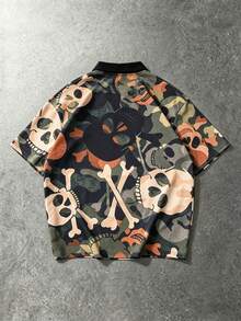 ROMWE MEN Street Life Men's Skull Camouflage Loose Fit Polo Shirt - Multicolor - View 2