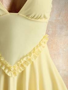 Mistrie Women's Summer Vacation Halter Neck Dress With Ruffle Hem - Yellow - View 3