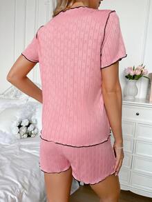 Moonlight&Mama Maternity Short Sleeve Button V-Neck Loungewear - Coral Pink - View 2