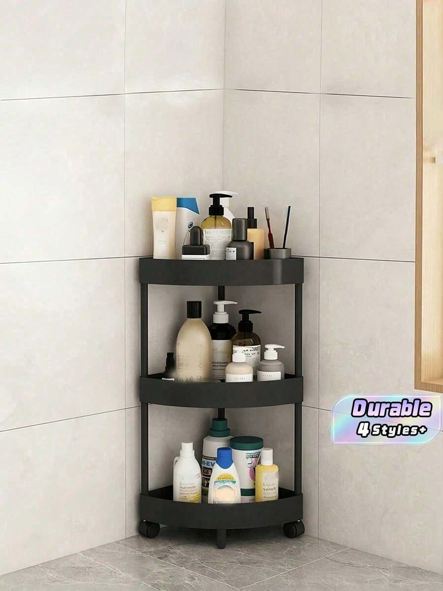 Estantería de baño de 5 niveles en forma de triángulo, estantería de almacenamiento con ruedas para esquina, para baño, cocina, decoración de habitaciones, organizador ajustable y móvil - Multicolor - Ver 1