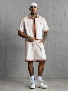 AXEPEAK Men's Letter Print Short Sleeve Shirt And Shorts Set - Multicolor - View 7