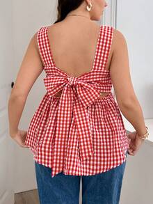 SHEIN LUNE 大尺碼女款格紋後結無袖上衣 - 彩色 - 查看 7