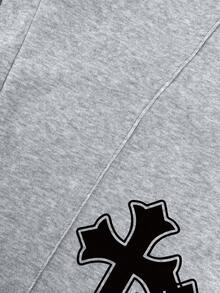 Manfinity EMRG Men's Cross Pattern Print Pocket Drawstring Waist Casual Loose Sweatpants - Grey - View 9