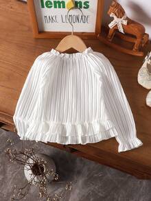 Elladie kids 返校季 1件裝 少女款荷葉邊立領百褶長袖襯衫 休閒春秋軟質女童上衣 - 白色 - 查看 4