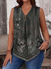 EMERY ROSE Plus Size V-Neck Sleeveless Blouse Suitable For Summer - Multicolor - View 3