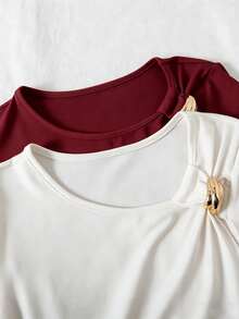 Elladie kids Asymmetric Hem Ruched T-Shirt, Two Pieces Set For Young Girls - Multicolor - View 3