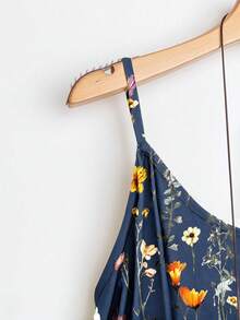 Linhara Plus Size Women's Printed Camisole Maxi Dress Vacation Sundress 2 Pieces Set Vacation Navy Blue Summer Boho - Navy Blue - View 3