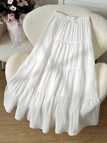 SHEIN Falda larga multicapa de unicolor para niña preadolescente - Blanco y Negro - Ver 7