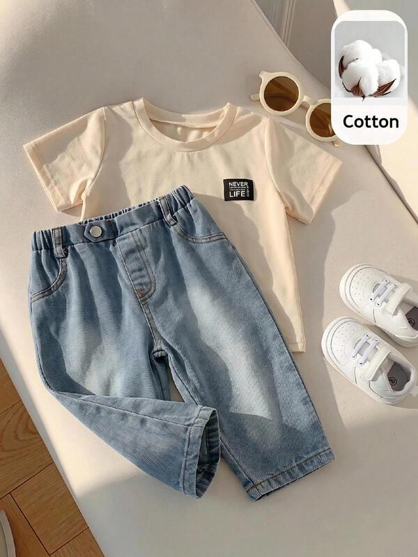 SHEIN Baby Boy Casual Denim Jeans, Blue Denim Long Pants, Baby Boy Bottoms, Baby Boy Denim