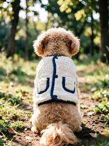1pc Pet Clothes Dog Cat Clothing Apparel Autumn And Winter Warm Plush Vest - Dark Blue Trim - Navy Blue - View 6