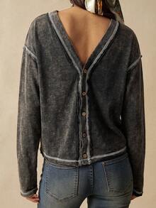 Bohemela Casual Solid Color Knit Long Sleeve Women's Top - Black - View 7