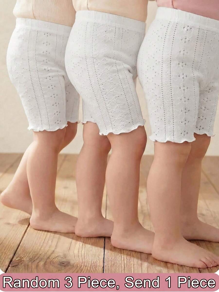 SHEIN Conjunto de pantalones casuales de punto de unicolor con dobladillo con volantes para niñas bebés - Blanco - Ver 1
