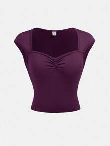 SHEIN Blusa casual versátil de color liso con pliegues para uso diario para adolescentes - Morado - Ver 3
