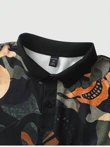 ROMWE MEN Street Life Men's Skull Camouflage Loose Fit Polo Shirt - Multicolor - View 3