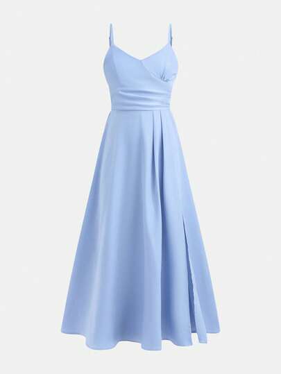 Pitira Tween Girls Partywear Wedding Flower Girl Elegant Ball Gown Dress Pink Chiffon Halter Neck Mid-Waist Pleated Tank Top Full Skirt Evening Dress For Middle And Older Girls Back To School Fashion Split Hem Long Dress