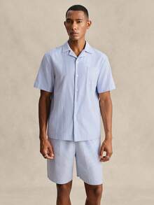 EverLounge Men's British Red And White Striped Loungewear Set Vacation Summer Casual - Blue and White - View 6