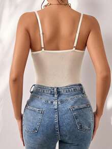 SHEIN Glamour 女款蕾絲時尚性感細肩帶背心 - 香檳色 - 查看 2