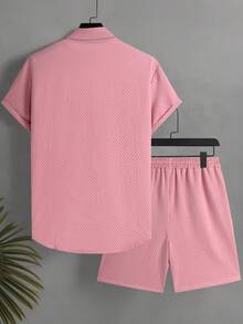 Surfspeed Men's Front Button Short Sleeve Casual Shirt And Shorts Set, Summer, Holiday - Pink - View 3