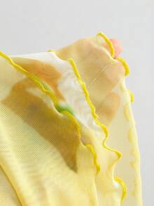 SHEIN Unity 春夏女款優雅海灘浪漫度假風印花多層疊穿荷葉邊掛脖露背性感短洋裝 - 黃色 - 查看 7