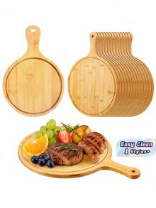 1 Piece, Bamboo Pizza Pan, Premium Pizza Board With Handle, Natural Pizza Serving Board, Wooden Cutting Board, For Homemade Pizza, Cutting Fruits And Vegetables, Bread, Cheese, And Serving Board, Baking Supplies, Kitchen Accessories. - 1PC - View 1