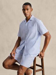 EverLounge Men's British Red And White Striped Loungewear Set Vacation Summer Casual - Blue and White - View 1