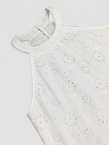 SHEIN Holidaya Đầm tunic nữ cổ yếm hở lưng lỗ khuyết thêu đục lỗ phong cách đi biển nghỉ dưỡng - trắng - Xem 9