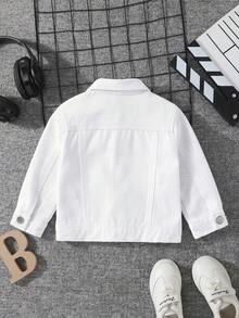 SHEIN Playful Pals 男嬰牛仔夾克外套 水洗做舊 寬鬆百搭 休閒牛仔襯衫 秋季 - 白色 - 查看 2