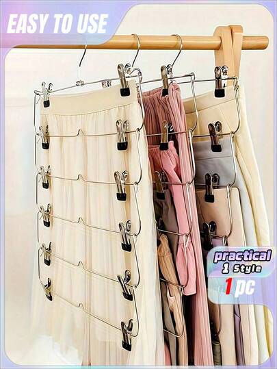 A Multi-Layered Clothes Hanger With 12 Clips, Space-Saving, For Clothing Storage, A Foldable Pants, Skirt And Dress Hanger For Wardrobes.