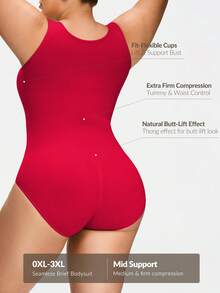 SHAPORA Plus Size Women's Solid Color Everyday Shaping Jumpsuit - Red - View 2