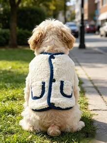 1pc Pet Clothes Dog Cat Clothing Apparel Autumn And Winter Warm Plush Vest - Dark Blue Trim - Navy Blue - View 4