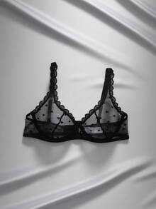 EmpressEnvy 女士性感透明心形网眼内衣文胸 - 黑色 - 查看 5