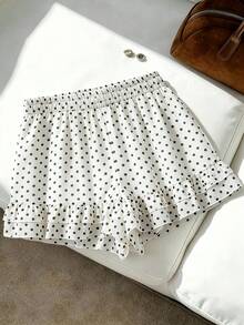 GlowEve CURVE Plus Size Chiffon Polka Dot Fabric Ruffle Hem Lined Elastic Waist Casual Outing Daily Commute Date Party Shorts - Black and White - View 8