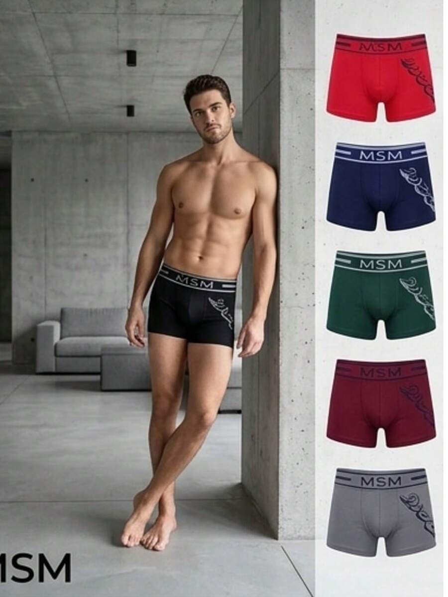 Set 12 piezas de calzoncillos bóxer elásticos cómodos para hombre con banda con diseño de letras - Multicolor D - Ver 1
