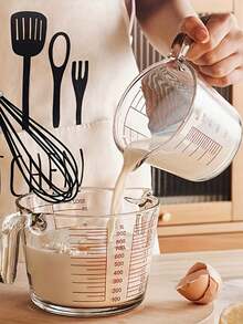 1 Glass Measuring Cup With Precise Markings And Handle, Versatile Large Capacity Stackable Storage, Can Be Used As A Coffee Measuring Cup, Convenient Spout Design, Multifunctional Kitchen Utensil, Suitable For Measuring Baking, Milk, Water, And Flour - Multicolor - View 3