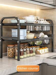 1 Juego de Estantes de Almacenamiento Retráctiles de Una y Dos Capas para Fregadero - Estante de Cesta Metálica Desmontable, Estante de Almacenamiento Multifuncional Negro Ahorrador de Espacio Adecuado para Cocina y Baño - Negro - Ver 9