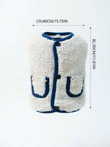 1pc Pet Clothes Dog Cat Clothing Apparel Autumn And Winter Warm Plush Vest - Dark Blue Trim - Navy Blue - View 3