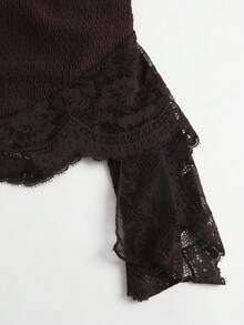 Sweetra Spring/Summer Women's Textured Contrast Lace Sexy Tailored Bandeau Dress Night Out Club Party Date Night Dark Brown Halloween - Coffee - View 5
