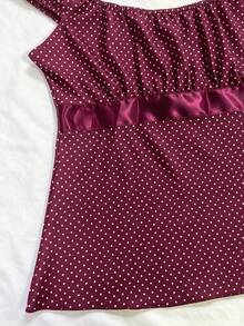 IslaSuriya 女款時尚休閒波點抓皺背心上衣 - 酒紅色 - 查看 4