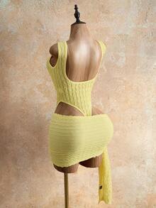 Mistrie Ensemble 2 pièces pour femme avec body sans manches à volants et jupe courte boutonnée - Jaune clair - Voir 6