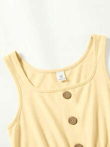 SHEIN Romper Longgar Kasual Warna Kuning untuk Anak Perempuan Remaja, Cocok untuk Pemakaian Sehari-hari, Liburan, dan Pantai - Kuning - View 3
