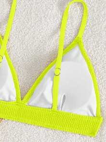 SHEIN Conjunto de traje de baño verde neón para vacaciones en la playa para niña preadolescente - Amarillo - Ver 4