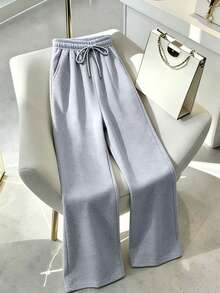 GlowEve CURVE Women's Plus Size Casual Comfortable Solid Color Elastic Waist Straight Leg Light Gray Sweatpants - Light Grey - View 1