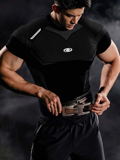 GymBeat Men's Fashion Print Colorblock Round Neck Short Sleeve Sports T-Shirt For Fitness And Running