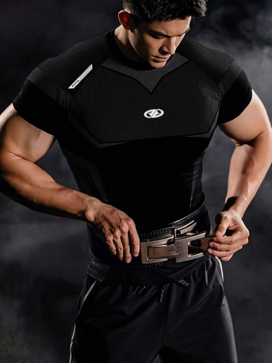 GymBeat Men's Fashion Print Colorblock Round Neck Short Sleeve Sports T-Shirt For Fitness And Running, Gym - Multicolor - View 1