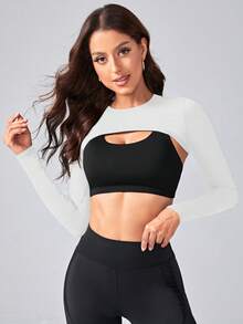 SHEIN Cheerettes 纯色短款运动 T 恤修身长袖衬衫 - 白色 - 查看 4