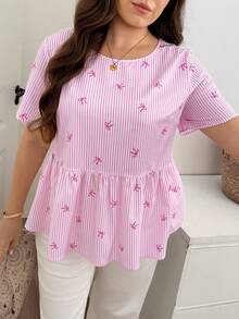 SHEIN LUNE Damen Große Größen Weiß Kurzarm Lässig Fairycore Süß Kawaii Hemd Geburtstag Business Urlaub Brunch Abendessen Büro Sommer - Pink - Übersicht 6